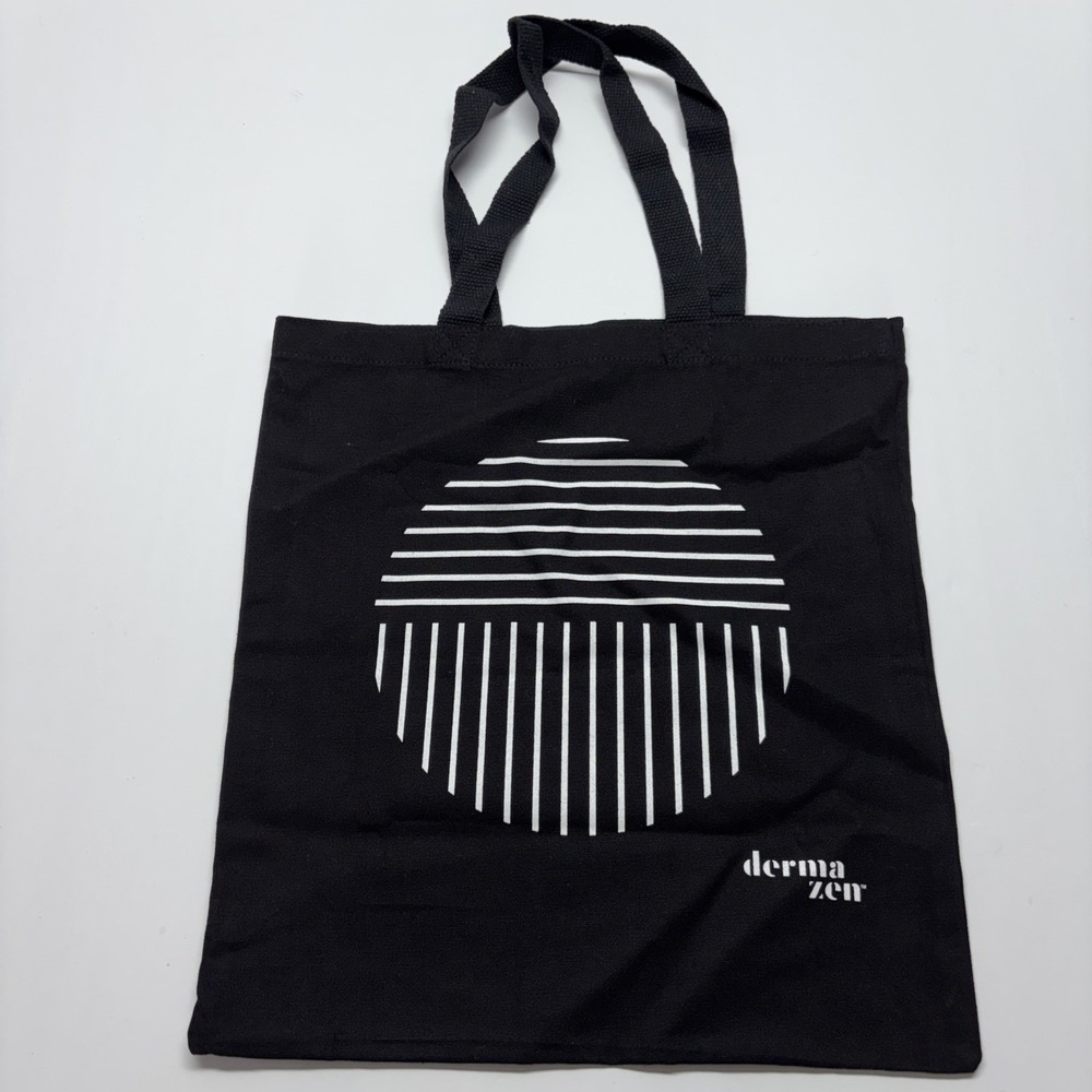 Dermazen brand "Peaceful AF" black cotton canvas tote‎ bag